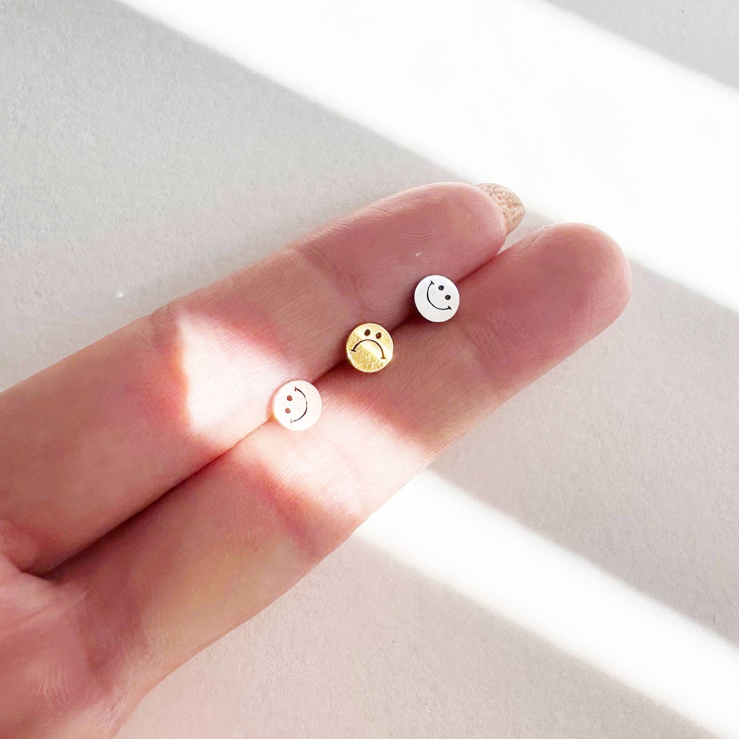 Dainty Little Tiny Things | Happy & Sad Smileys | Earrings: 18k Gold Plated