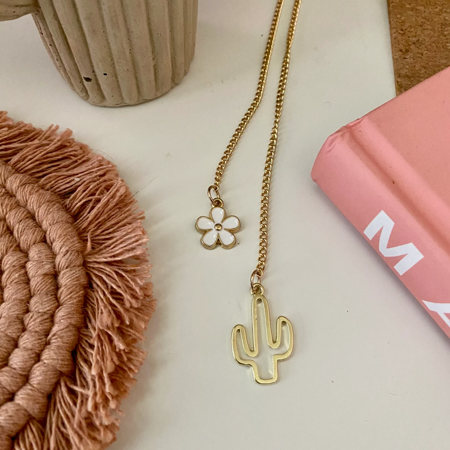 Saguaro Cactus Chain Bookmark: Beige
