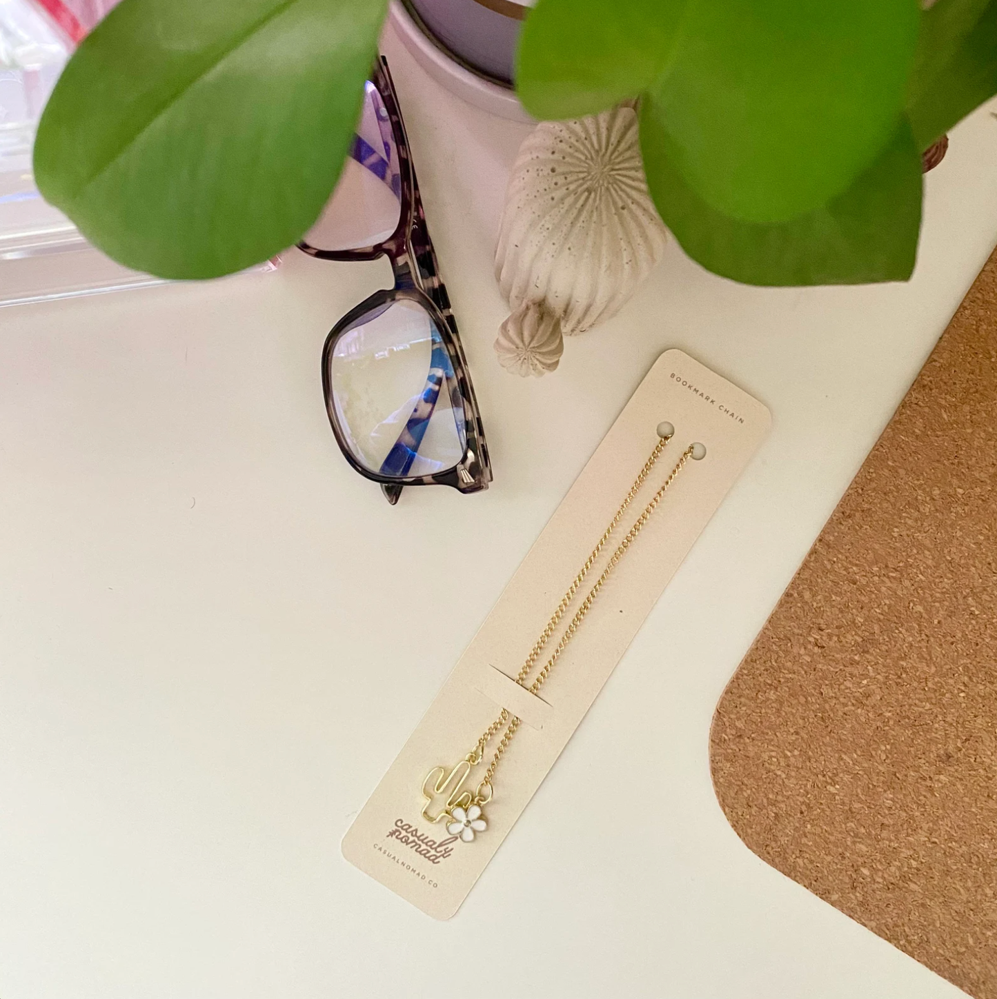Saguaro Cactus Chain Bookmark: Beige