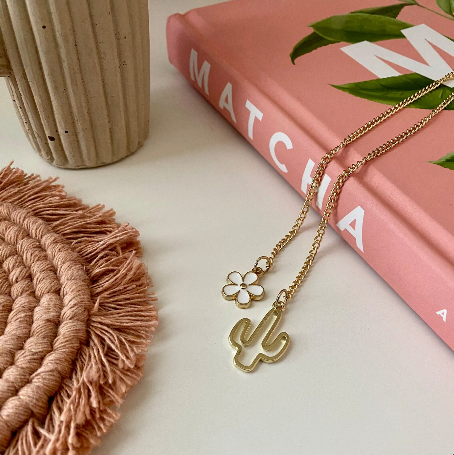 Saguaro Cactus Chain Bookmark: Beige