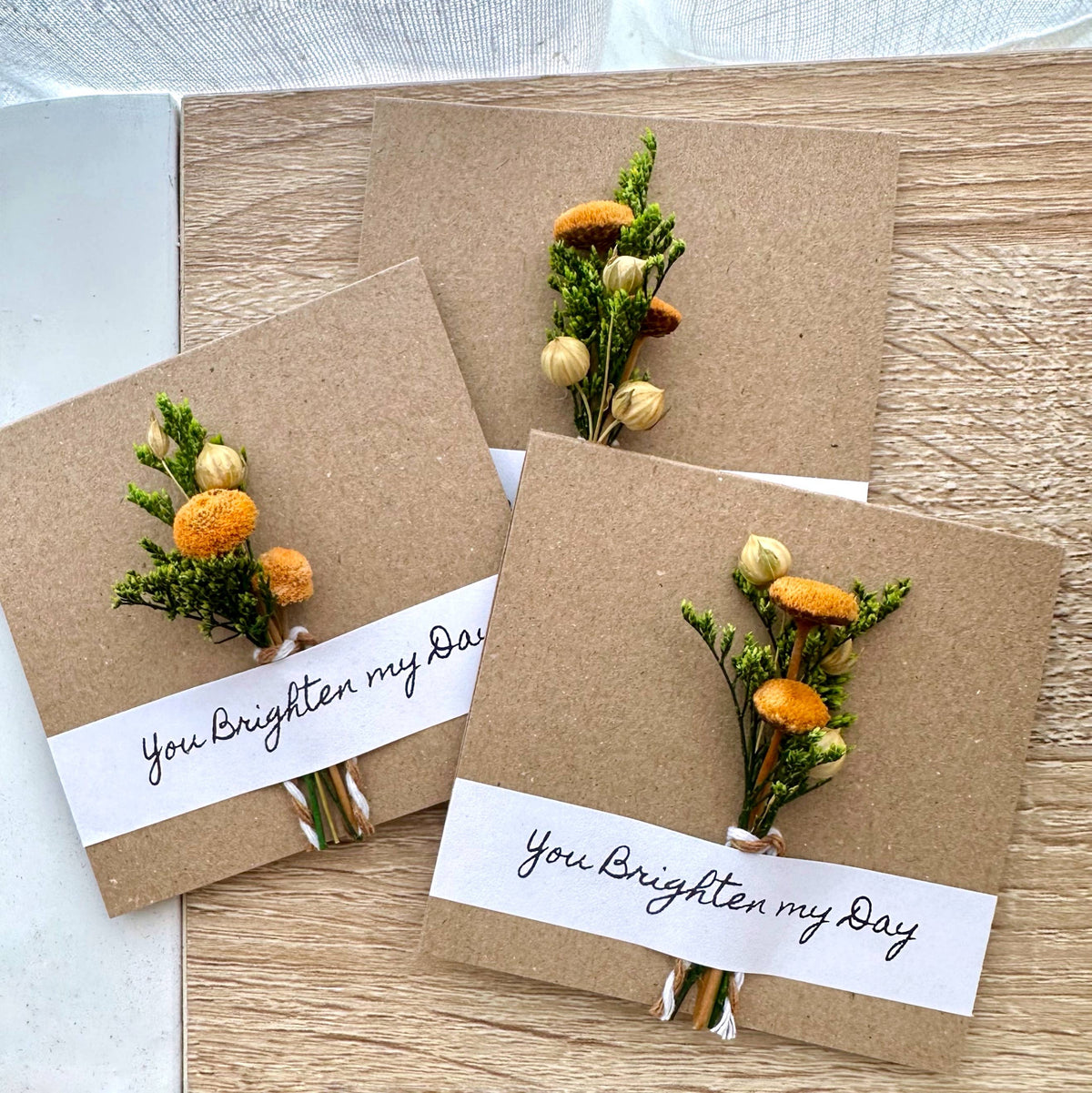 You Brighten My Day Orange Mini Dried Floral Bouquet Card
