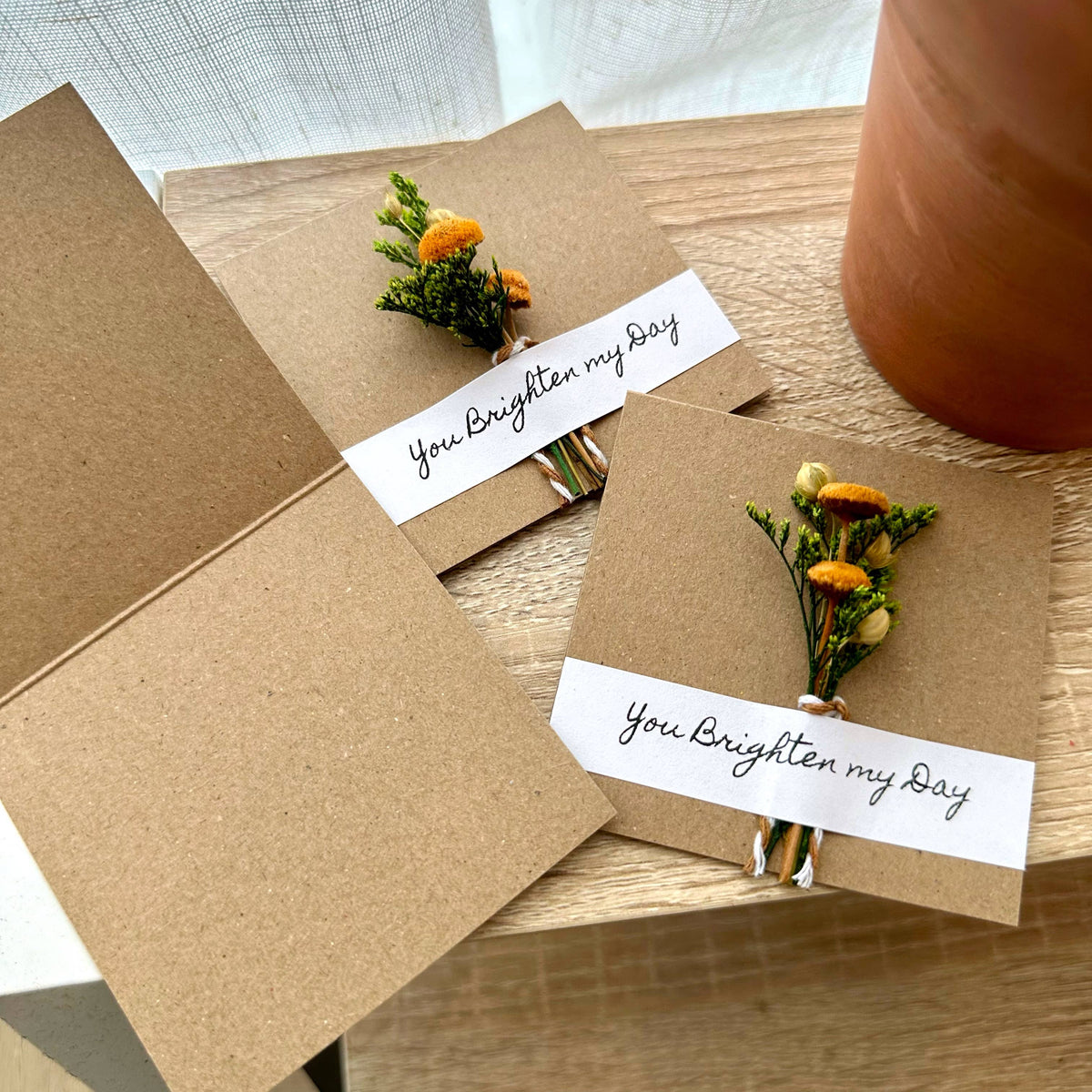 You Brighten My Day Orange Mini Dried Floral Bouquet Card