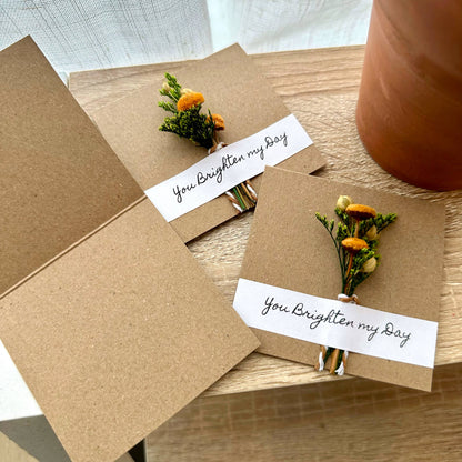 You Brighten My Day Orange Mini Dried Floral Bouquet Card