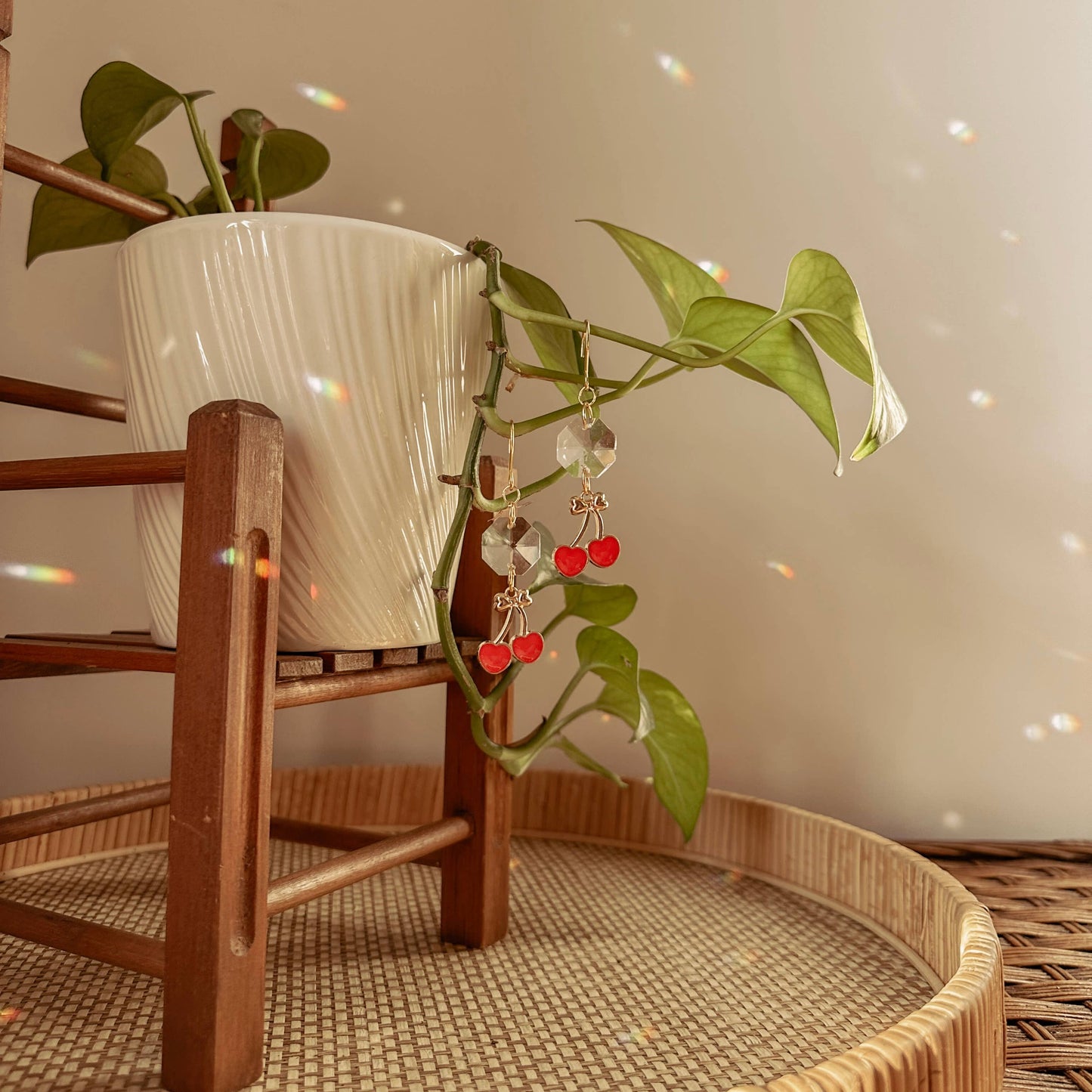 Plant Charm | Suncatcher + Cherry | Houseplant Vine Decor