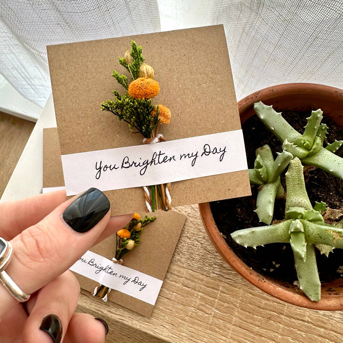 You Brighten My Day Orange Mini Dried Floral Bouquet Card