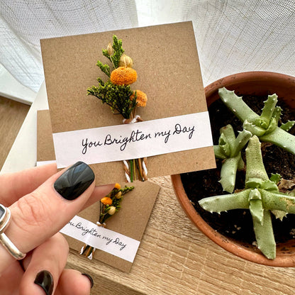 You Brighten My Day Orange Mini Dried Floral Bouquet Card