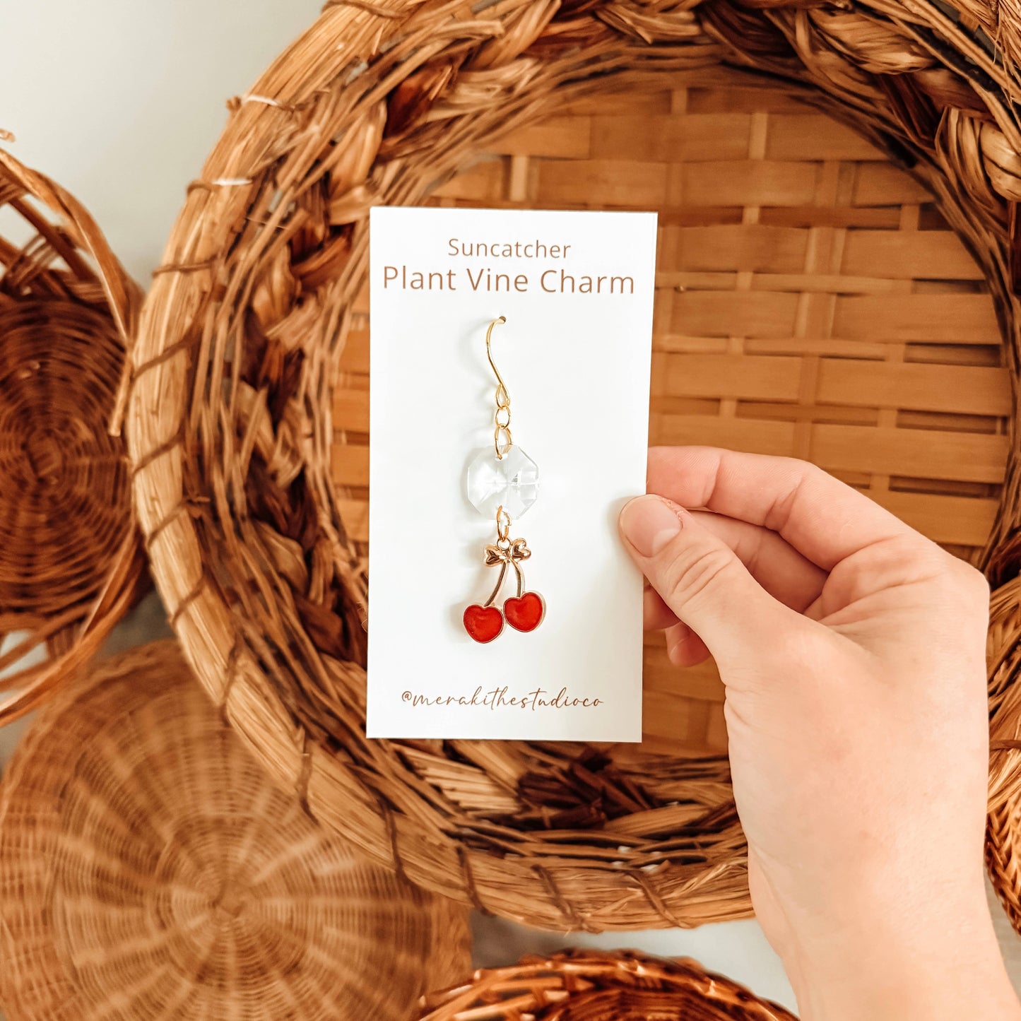 Plant Charm | Suncatcher + Cherry | Houseplant Vine Decor
