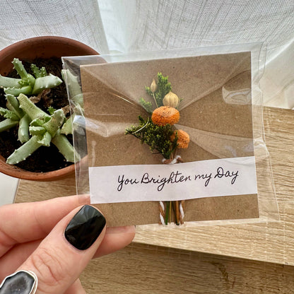 You Brighten My Day Orange Mini Dried Floral Bouquet Card