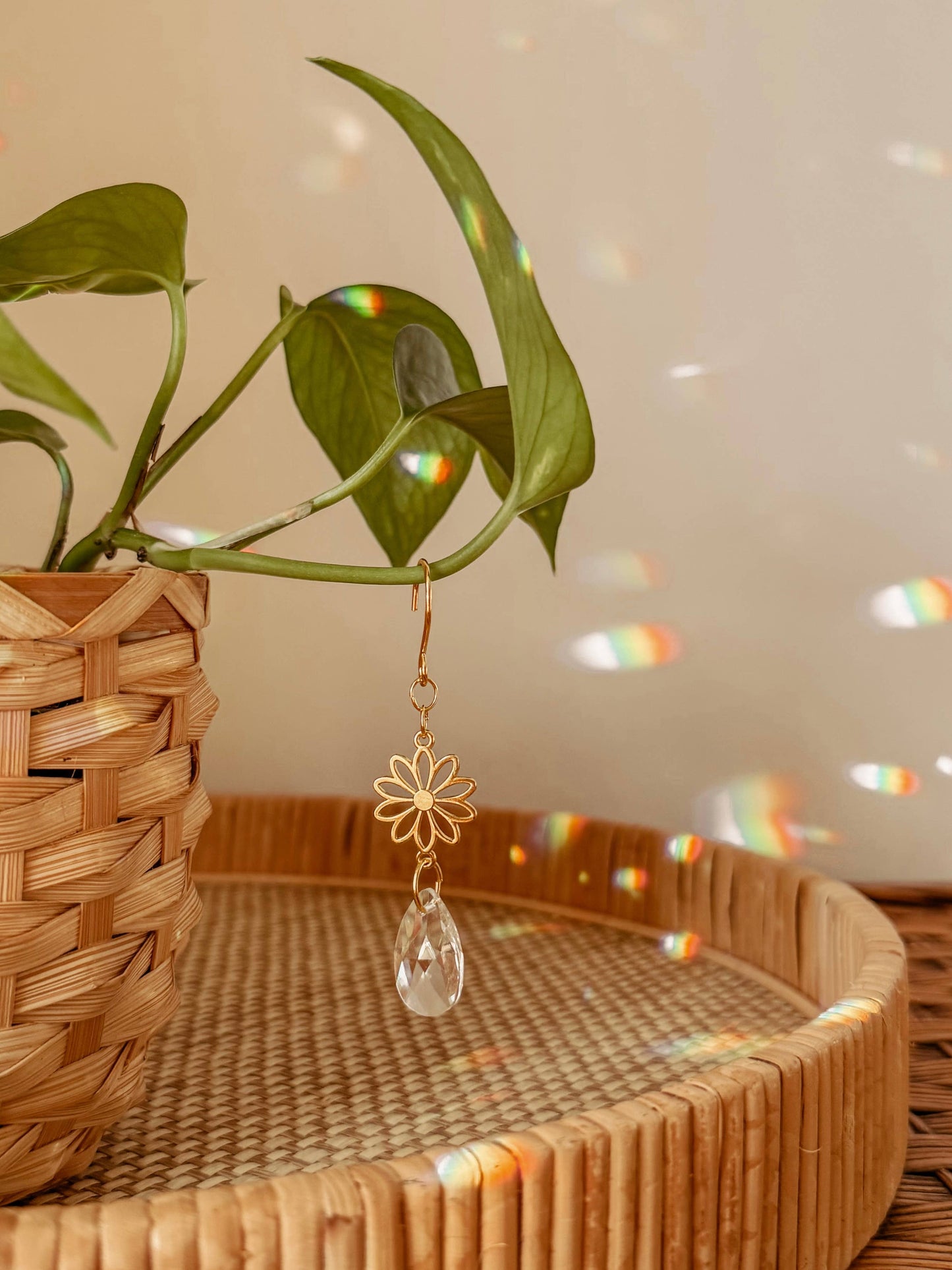 Plant Charm | Suncatcher + Daisy | Houseplant Vine Accessory