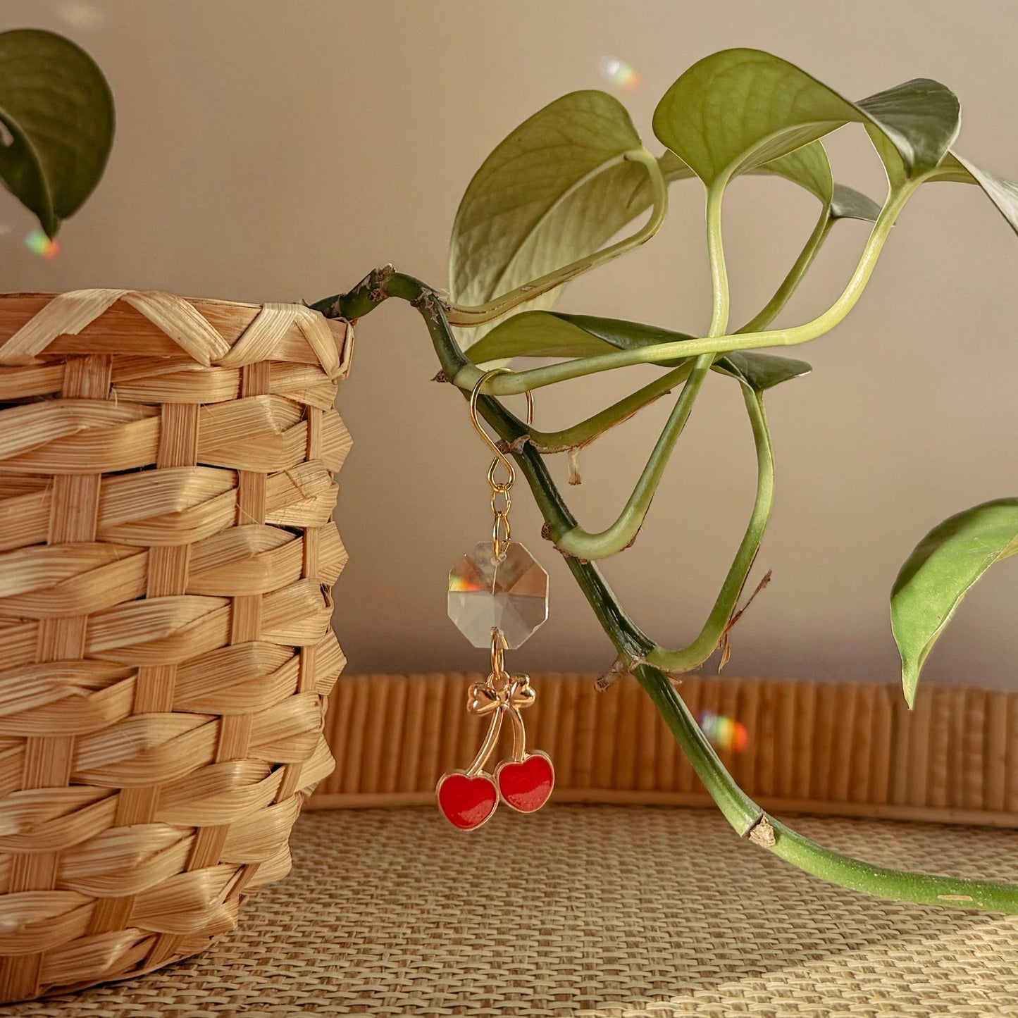 Plant Charm | Suncatcher + Cherry | Houseplant Vine Decor