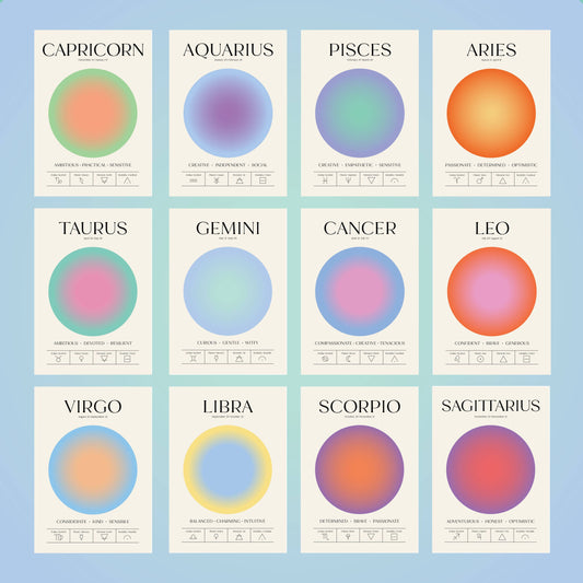 Zodiac Aura Astrology Star Sign Celestial Print 