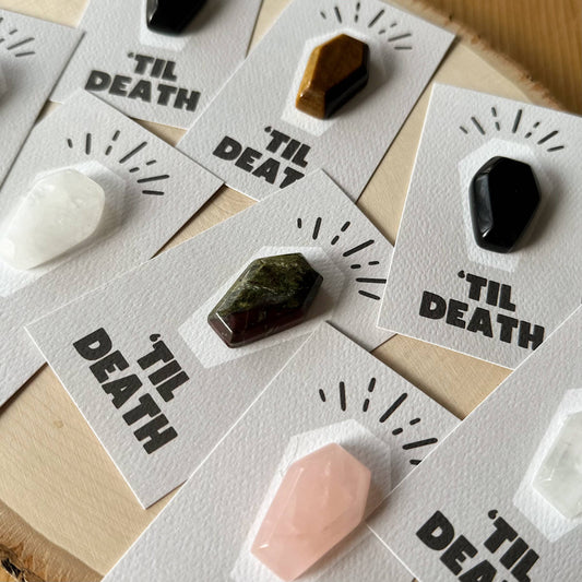 "Til Death" Coffin Mini Crystal Greeting Card- Crystals & Stones