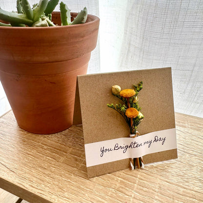 You Brighten My Day Orange Mini Dried Floral Bouquet Card