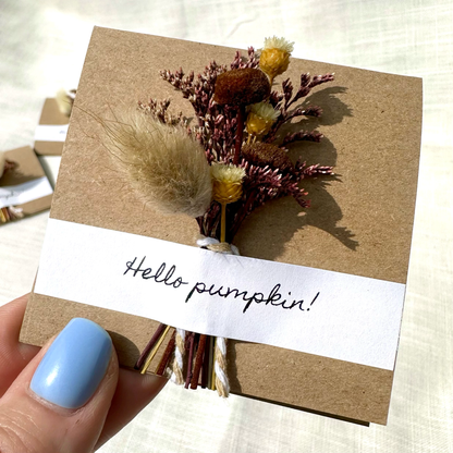 Hello Pumpkin! Mini Dried Floral Bouquet Card for Autumn