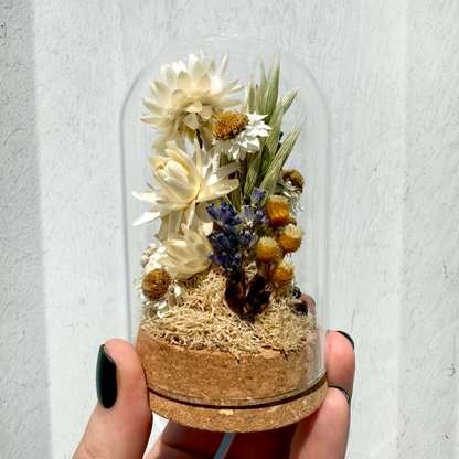 Large Botanical Terrarium Cloche w. White Dried Flowers