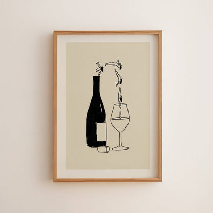 "Wine Bottle Dive" Minimal Fine Art Giclée Print