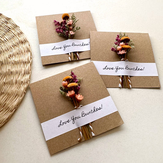 Love You Bunches Mini Orange Dried Floral Bouquet Card