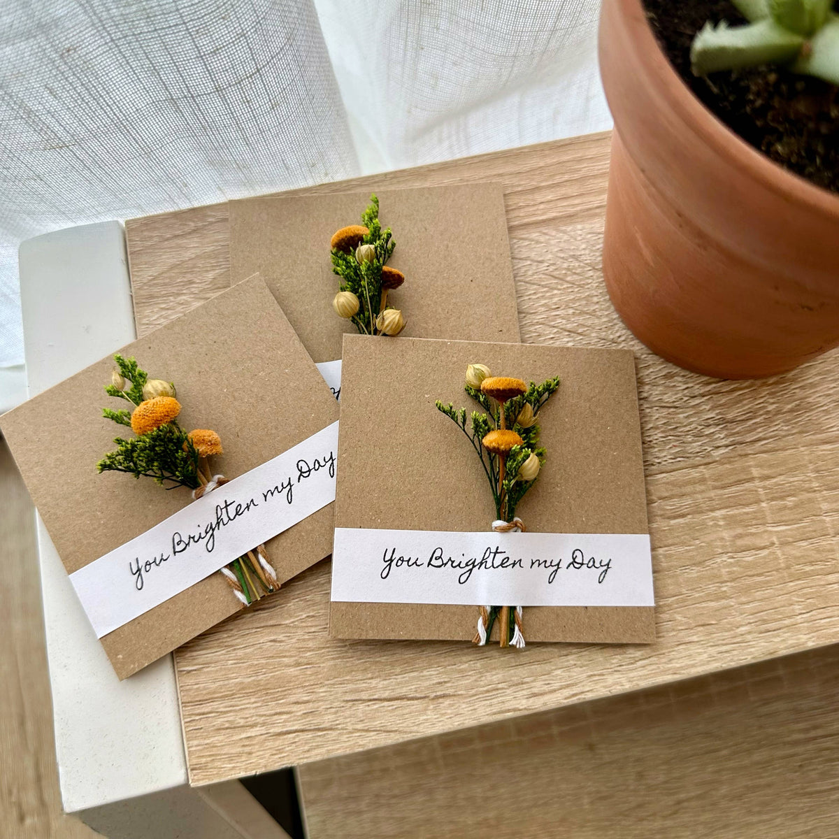 You Brighten My Day Orange Mini Dried Floral Bouquet Card