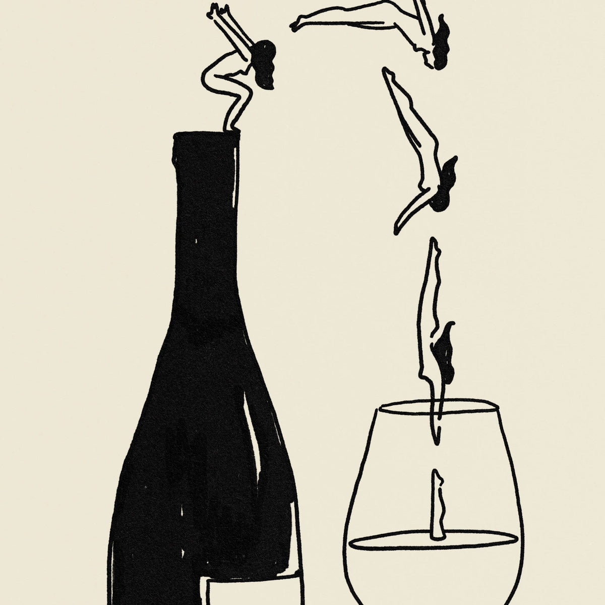 "Wine Bottle Dive" Minimal Fine Art Giclée Print